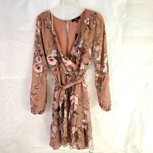 Lulus NWT Freshly Picked Mauve Soft Floral Long Sleeve Faux-Wrap Mini Dress Sz M